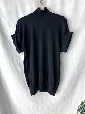 Women's Black Short-Sleeve Turtleneck Sweater